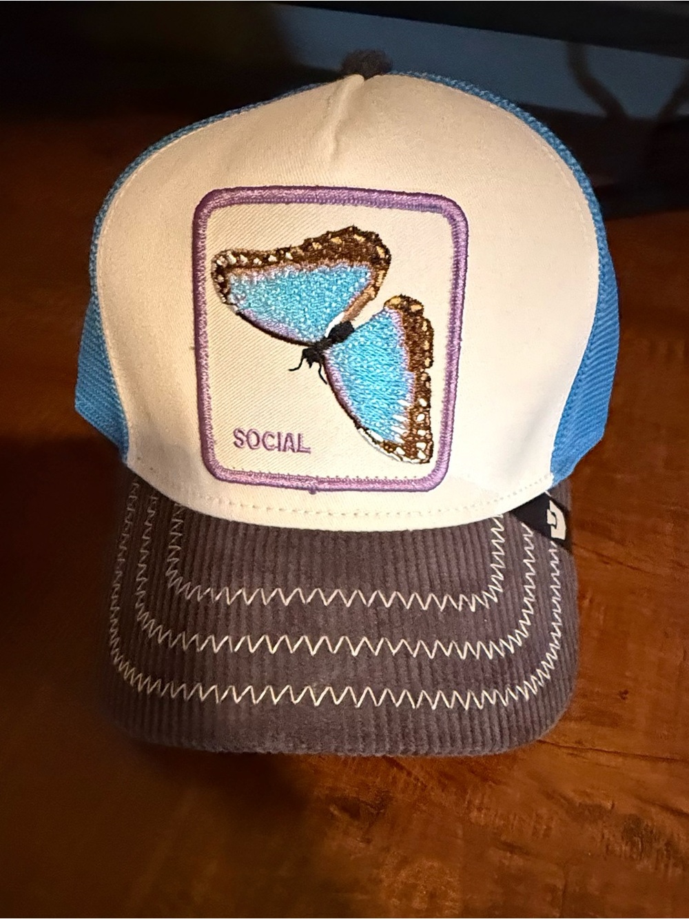 Blue Butterfly Trucker Hat with Gray Bill